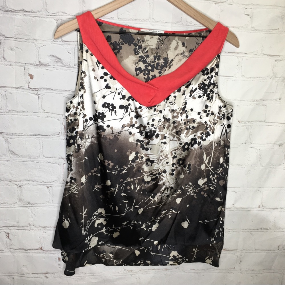 T Tahari Abstract Floral Print Sleeveless Top Size Medium
